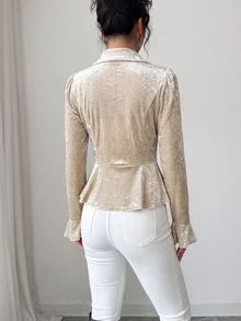 SHEIN Elenzya 女款素色休閒百搭日常長袖夾克 - 卡其色 - 查看 2