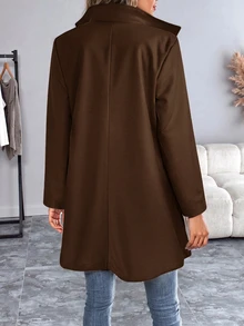 SHEIN 女款優雅休閒長袖黑色大衣 - 棕色 - 查看 2