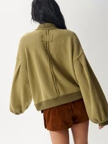 Bohemela Jaket Kasual Wanita Warna Polos Lengan Panjang Model Bahu Longgar Kancing Tunggal Potongan Reguler - Hijau - View 6