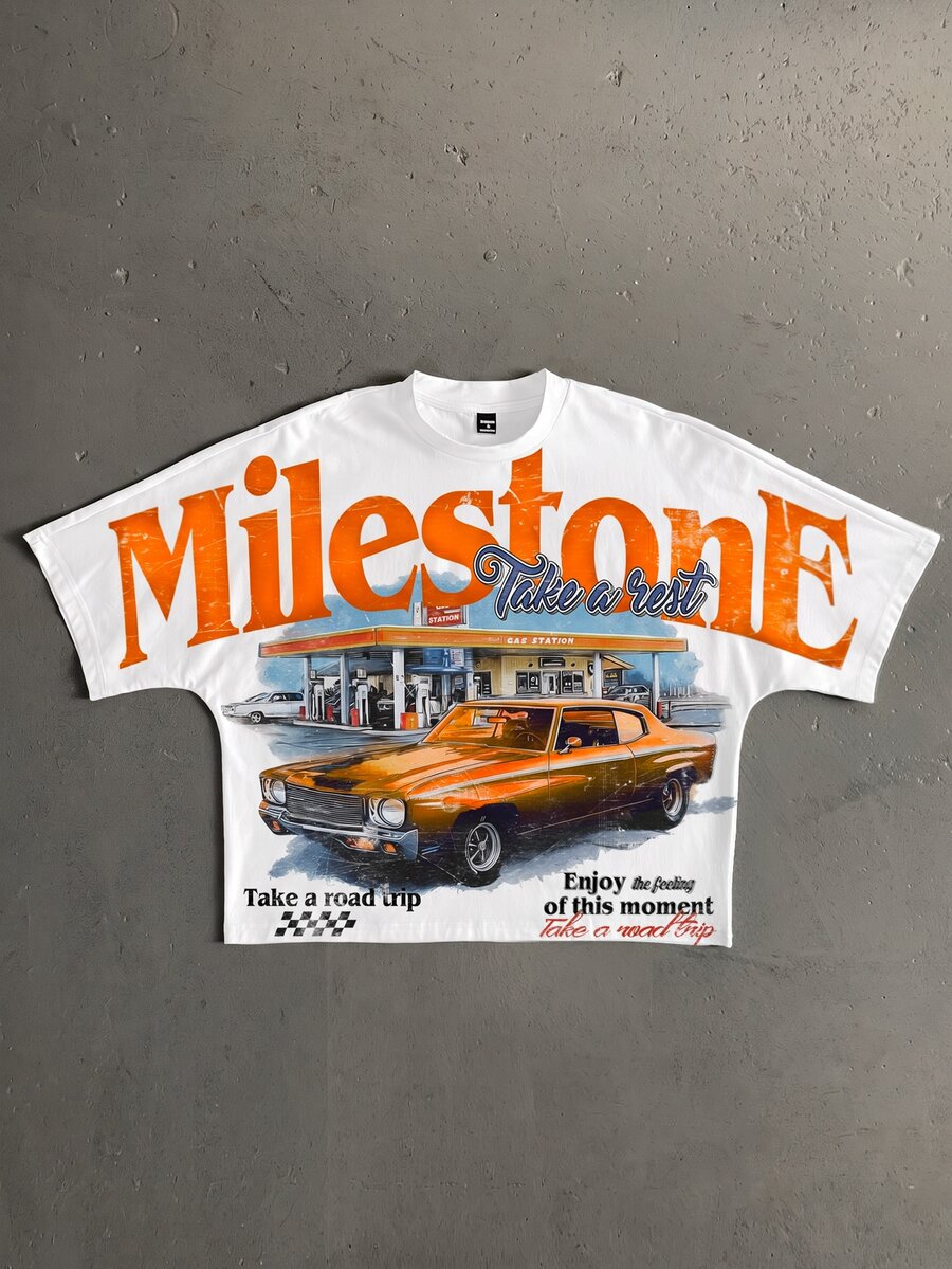 StoneGrade Men's Letter Graphic Casual Daily Short Sleeve T-Shirt - Orange - View 1