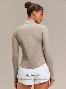 GLOWMODE Therma-FIT ADV Sweet Victory Quarter-Zip Top With Watch Pocket, Thumbholes & Reflective Back Running Training Gym Fall Active Wear - Khaki - View 3