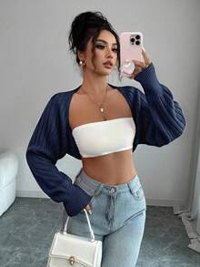 SHEIN Raffinéa 女款素色長袖休閒開襟衫 - 藏蓝色 - 查看 1