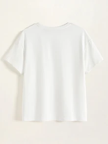 LOONEY TUNES X SHEIN Women's Cute Cartoon Print Round Neck Short Sleeve T-Shirt - White - View 4