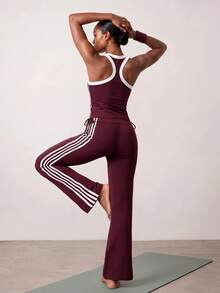 Zivah Women's Striped Colorblock Tank Top And Long Pants Sports Set - Multicolor - View 7