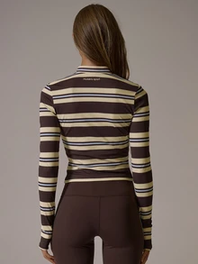 Musera Sport High Neck Striped Contrast Colour Zip Through Fitted BBL Active Jacket Butter Yellow Fall Winter Autumn Gym Pilates Fitness Daily Casual - Multicolor - View 5
