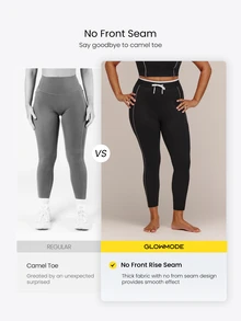 GLOWMODE Plus Size 24" FeatherFit™ All-Day Moves Tie-Waist Leggings With Concealed Booty Lift & No Front Seam Yoga Studio Daily Wear - Black - View 4