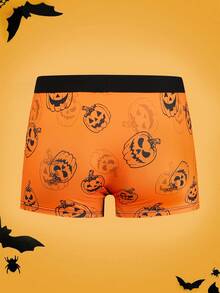 Notgurli Halloween Pumpkin Men's Boxer Briefs, Funny Pumpkin Head Print Boys' Comfortable Shorts - Multicolor - View 2