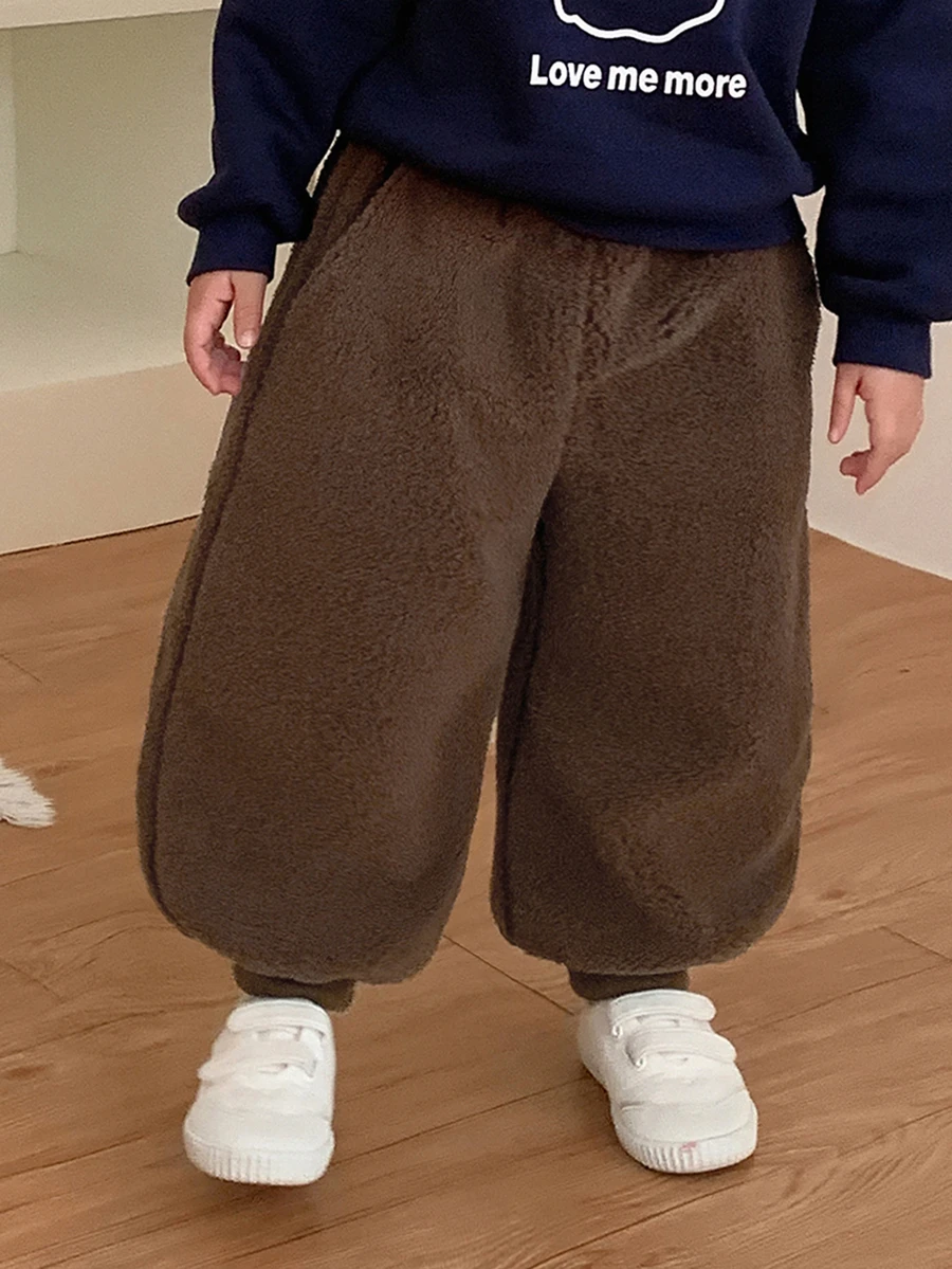 DAZY Baby Girl Solid Color Casual Versatile Daily Wear Jogger Pants - Coffee Brown - View 1