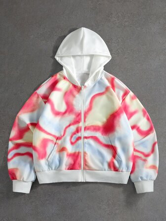 Herren Waffelstoff Lockerer Schnitt Offene Vorderseite Kapuzenpullover