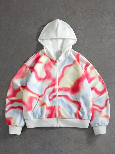 Herren Waffelstoff Lockerer Schnitt Offene Vorderseite Kapuzenpullover