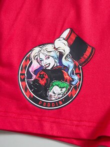 Harley Quinn X SHEIN Women's Cartoon Print Camisole Top And Rivet Contrast Color Shorts 2 Pieces Set - Black - View 8