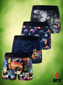 SHEIN 4件組兒童青少年男孩運動休閒籃球與遊戲機圖案鬆緊腰內褲 - 彩色 - 查看 6