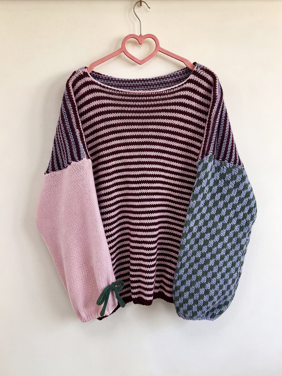 Sunspun Plus Size Women's Striped Crew Neck Dropped Shoulder Long Sleeve Casual Pullover Sweater - Multicolor - View 1