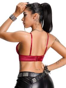 AltBold 1pc Women's Velvet Sexy Lingerie Burgundy Wireless Bra - Burgundy - View 2