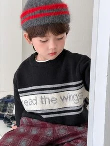 DAZY 嬰兒(男孩)圓領休閒長袖秋冬毛衣 - 黑色 - 查看 3