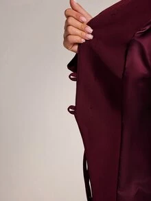SHEIN BAE 女款純色青蛙鈕扣設計長袖中式西裝外套 - 酒紅色 - 查看 8