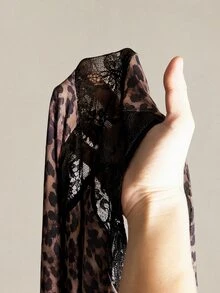 SHEIN ICON Plus Size Women's Lace Patchwork Leopard Print Dress - Multicolor - View 4