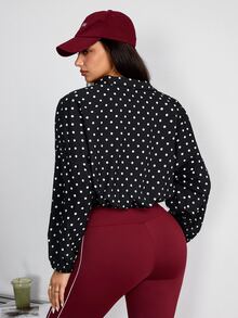 Slayform Women's Polka Dot Colorblock Casual Daily Outdoor Sports Jacket - Black and White - View 2