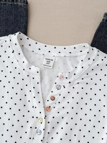 Girlism 兒童青少年女孩秋季波點滿版彩色休閒街頭風返校修身長袖T恤，適合日常時尚穿搭 - 白色 - 查看 4