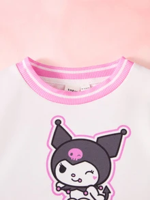 HELLO KITTY AND FRIENDS | SHEIN Set Kasual Bayi Perempuan: Kaos Lengan Panjang dan Celana Panjang Motif Huruf - Putih - View 3