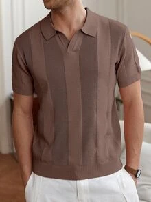 Manfinity CityGents 男士純色短袖 Polo 領休閒針織上衣 - 摩卡棕 - 查看 4