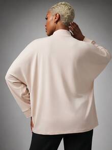 SHEIN Lunessa Women's Solid Color Stand Collar Batwing Sleeve Loose Casual T-Shirt - Apricot - View 2