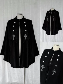 Sunspun Mantel Kancing Bordir Aplikasi Desainer Ukuran Besar untuk Halloween - Hitam - View 3