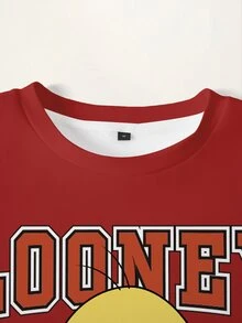 LOONEY TUNES X SHEIN 大尺碼拼色拼接卡通印花圓領運動衫 - 白色 - 查看 5