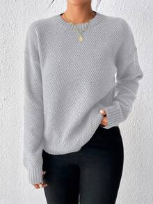 SHEIN Raffinéa 秋冬休閒百搭純色套頭毛衣 - 淺灰色 - 查看 5