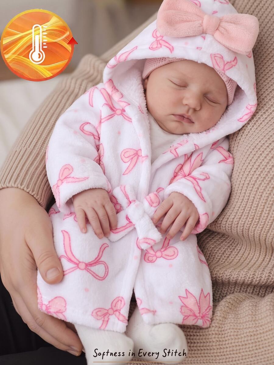 Souflis Newborn Baby Pink Heart Plush Bowknot Robe - Baby Pink - View 1