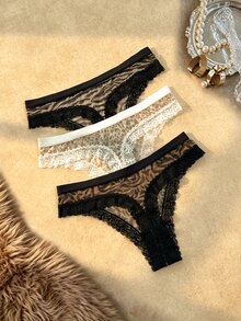 Bare Chapter Celana Dalam Thong Nyaman Motif Leopard dan Renda, Isi 3 Buah - MultiWarna - View 3
