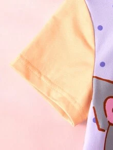 HELLO KITTY AND FRIENDS | SHEIN Set Kaos Lengan Pendek dan Celana Pendek Motif Kartun Huruf untuk Bayi Perempuan - Purple - View 5