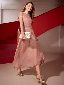 MOTF Tall WOMEN'S TALL AUTUMN/WINTER PARTY LONG SLEEVE DRESS - Pink - View 3