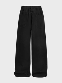 EASEVO Men's Plus Size Black Washed Elastic Waist Long Pants - Black - View 7