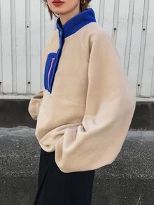 FRIFUL Women's Colorblock Casual Daily Wear Sweatshirt - Apricot - View 5