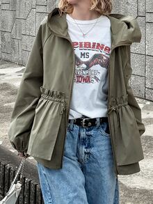FRIFUL Women's Casual Drawstring Waist Hooded Jacket, Autumn - Army Green - View 7