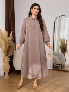Al Najma 女款春/秋新款長袖襯衫領日常通勤百搭舒適優雅顯瘦修身大尺碼阿拉伯風洋裝 - 藕粉色 - 查看 3