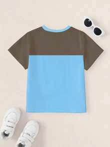 TOM & JERRY X SHEIN Young Boy Cartoon Pattern Print Crew Neck Short Sleeve Colorblock T-Shirt - White - View 2