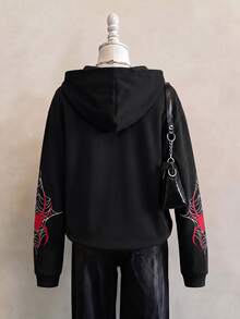 SHEIN EZwear 女款蜘蛛圖案休閒日常運動衫 - 黑色 - 查看 2
