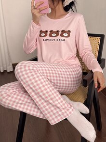 Dream Adore Women's Cartoon Print Long Sleeve Long Pants Pajama Set - Multicolor - View 1