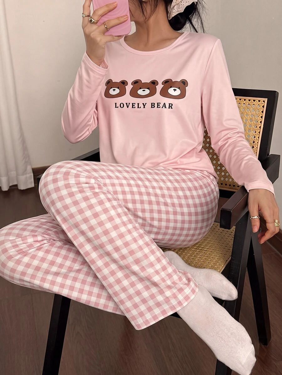 Dream Adore Women's Cartoon Print Long Sleeve Long Pants Pajama Set - Multicolor - View 1