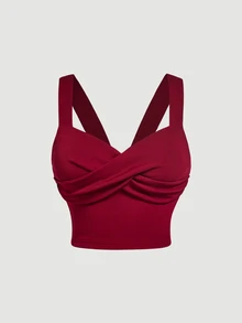 SHEIN MOD Plus Size Spring/Summer White Vintage Square Neck Wide Strap Tank Top, Simple Versatile Camisole, Design Cross Tie Back Tank - Red - View 1