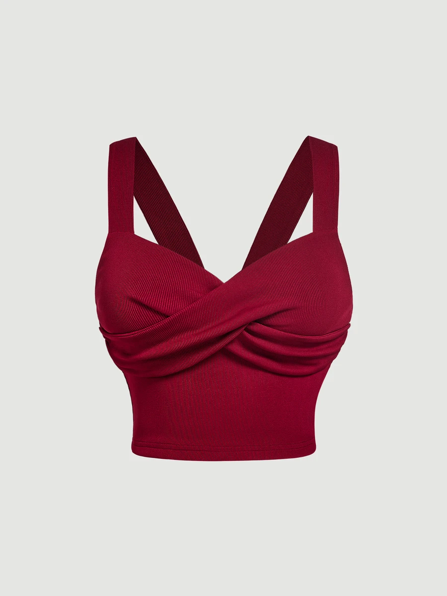 SHEIN MOD Plus Size Spring/Summer White Vintage Square Neck Wide Strap Tank Top, Simple Versatile Camisole, Design Cross Tie Back Tank - Red - View 1