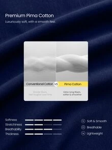 GLOWMODE Pima 棉寬鬆長袖圓領上衣，弧形開衩下擺，日常休閒，春夏款 - Dark Blue - 查看 4