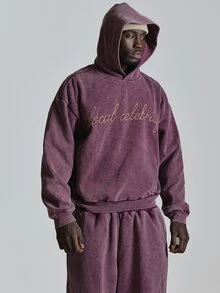 Musero Washed Base  Boxy Oversized Hoodie Front Appliqque Co Ord Hoodie Only Autum Winter Essentials - Purple - View 2
