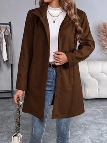 SHEIN 女款優雅休閒長袖黑色大衣 - 棕色 - 查看 6
