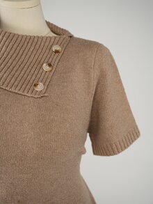 Sweetra CURVE Plus Size Women's Knit Short Sleeve Pullover Top With Bow - Khaki - View 5