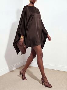 Zivah Plus Size Women Solid Color Casual Party Dress - Brown - View 9