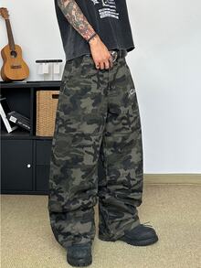 STEELVANCE Streetwear Retro Fashion Versatile Washed Embroidered Design Loose Wide Leg Casual Daily Plus Size Men's Denim Jeans (Belt And Accessories Not Included) - Army Green - View 4