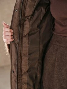Anewsta Women's Plush Patchwork Casual Versatile Winter Padded Coat - Coffee Brown - View 8